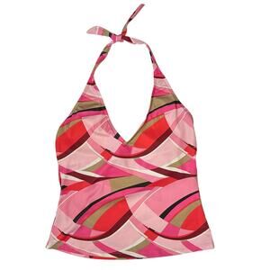 Pink Patterned Halter Swim Top
